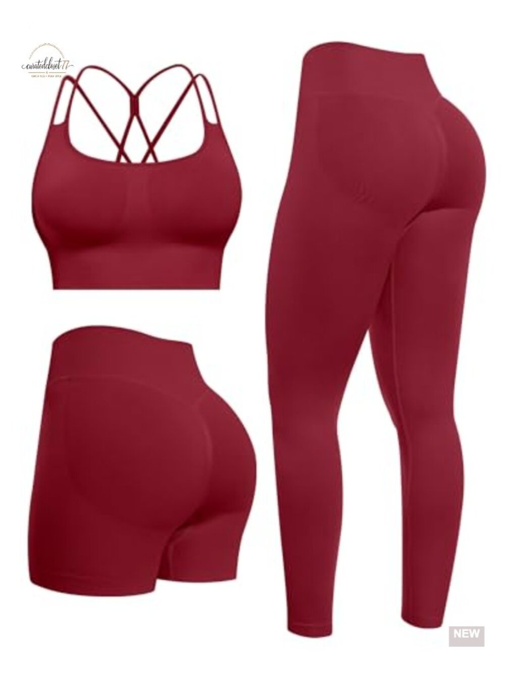 NORMOV 3-Piece Workout Set Seamless Butt Lifting Gym Activewear